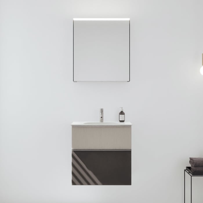 burgbad Fiumo 2.0 Badmöbelset 62 cm mit Waschtisch mit Unterschrank mit Griff G0146 und Spiegelschrank