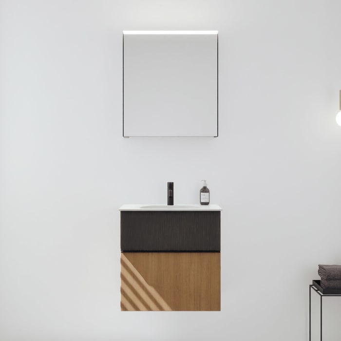 burgbad Fiumo 2.0 Badmöbelset 62 cm mit Waschtisch mit Unterschrank mit Griff G0200 und Spiegelschrank