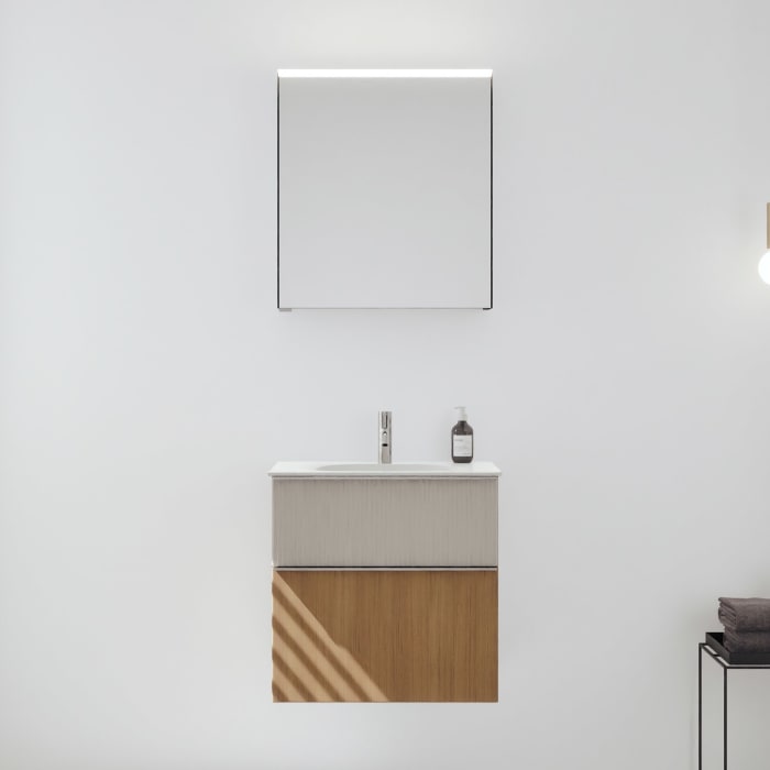 burgbad Fiumo 2.0 Badmöbelset 62 cm mit Waschtisch mit Unterschrank mit Griff G0146 und Spiegelschrank