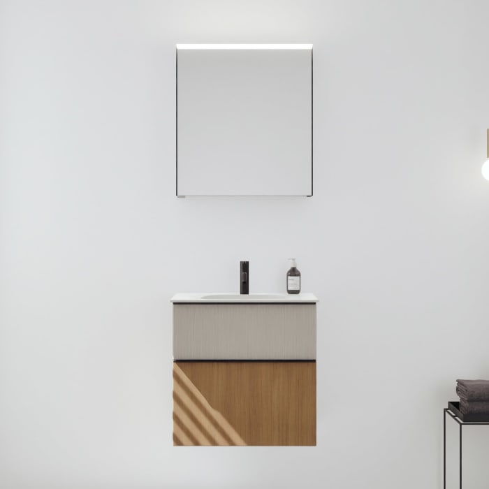 burgbad Fiumo 2.0 Badmöbelset 62 cm mit Waschtisch mit Unterschrank mit Griff G0200 und Spiegelschrank