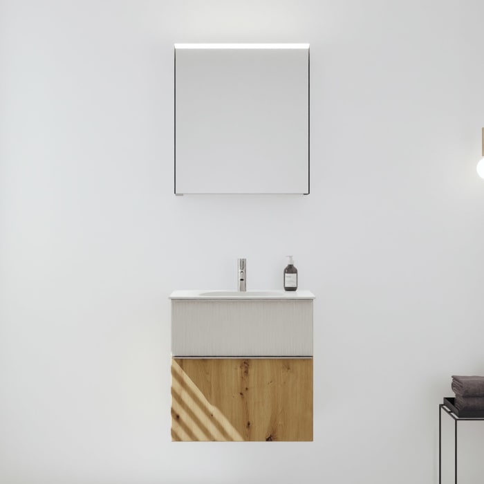 burgbad Fiumo 2.0 Badmöbelset 62 cm mit Waschtisch mit Unterschrank mit Griff G0146 und Spiegelschrank