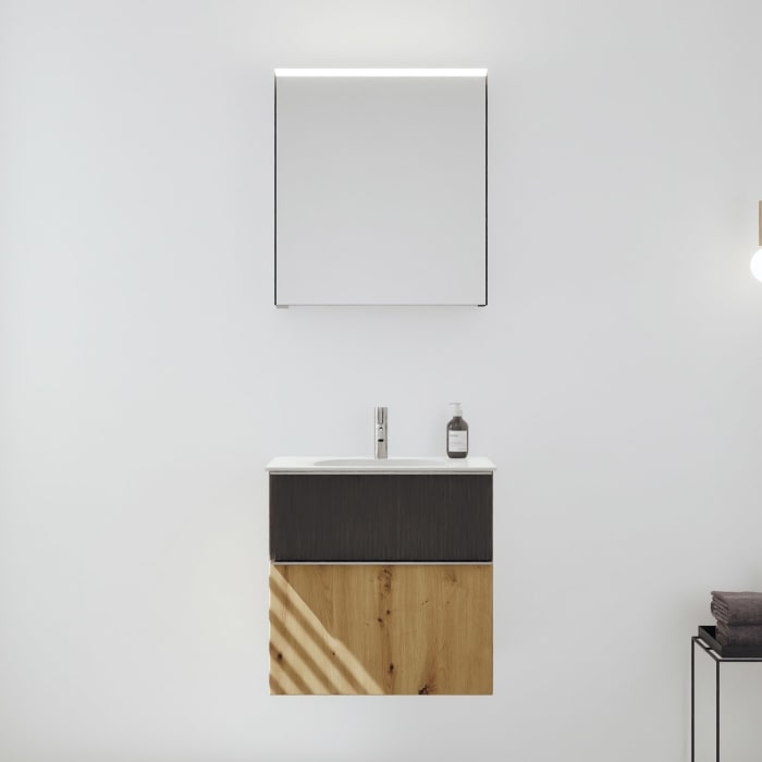 burgbad Fiumo 2.0 Badmöbelset 62 cm mit Waschtisch mit Unterschrank mit Griff G0146 und Spiegelschrank