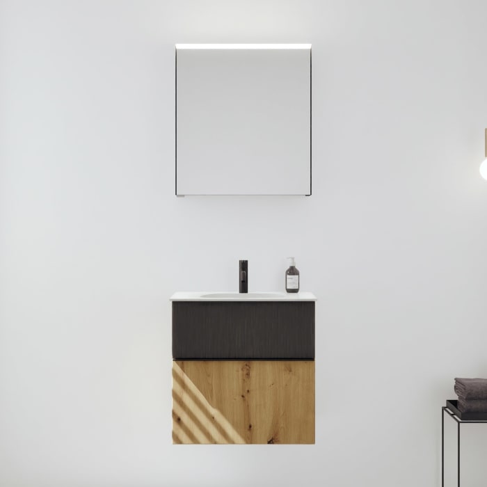 burgbad Fiumo 2.0 Badmöbelset 62 cm mit Waschtisch mit Unterschrank mit Griff G0200 und Spiegelschrank