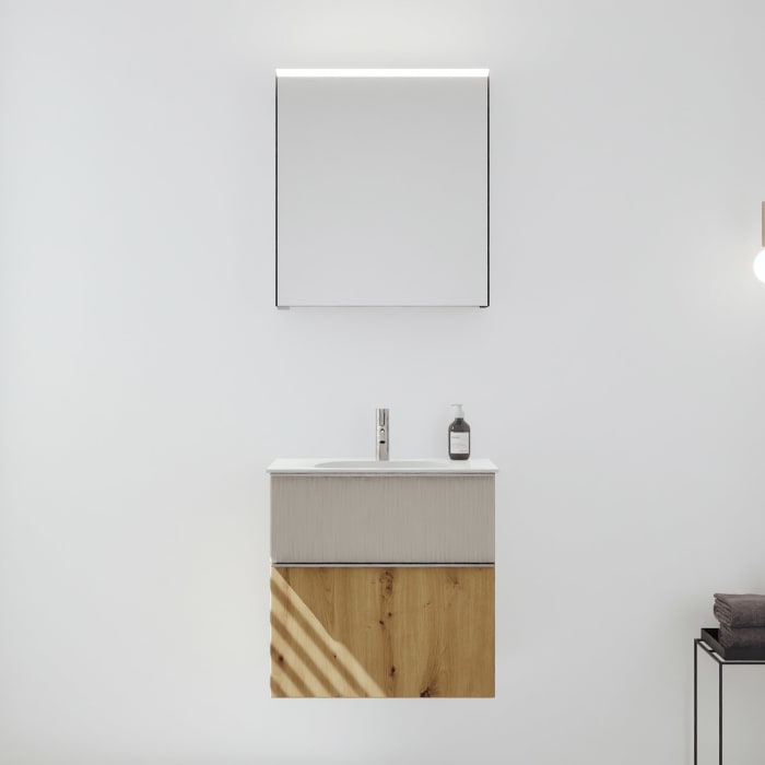 burgbad Fiumo 2.0 Badmöbelset 62 cm mit Waschtisch mit Unterschrank mit Griff G0146 und Spiegelschrank