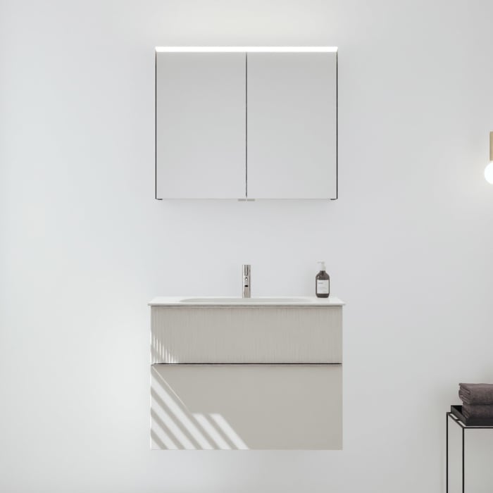 burgbad Fiumo 2.0 Badmöbelset 82 cm mit Waschtisch mit Unterschrank mit Griff G0146 und Spiegelschrank