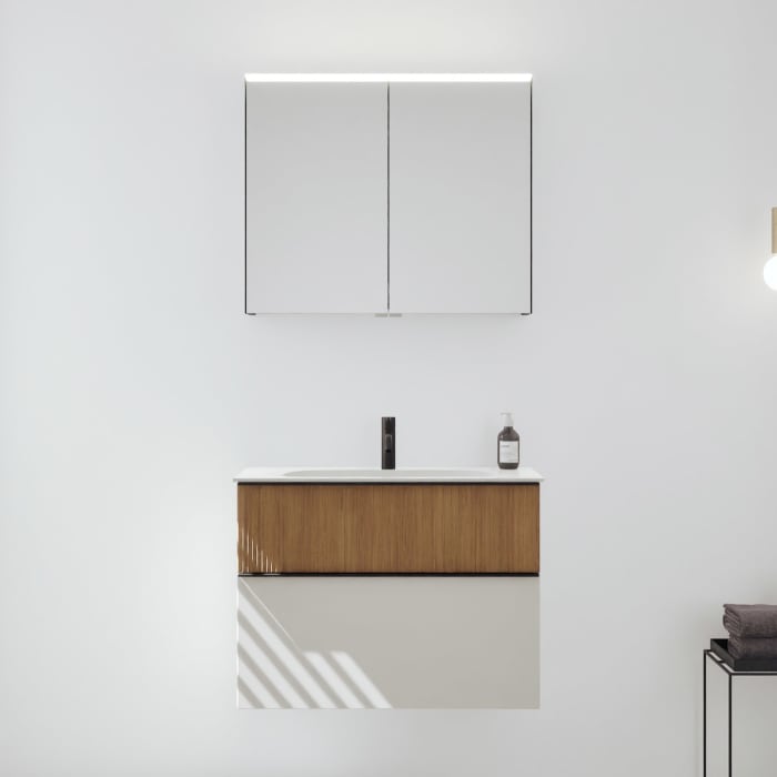 burgbad Fiumo 2.0 Badmöbelset 82 cm mit Waschtisch mit Unterschrank mit Griff G0200 und Spiegelschrank