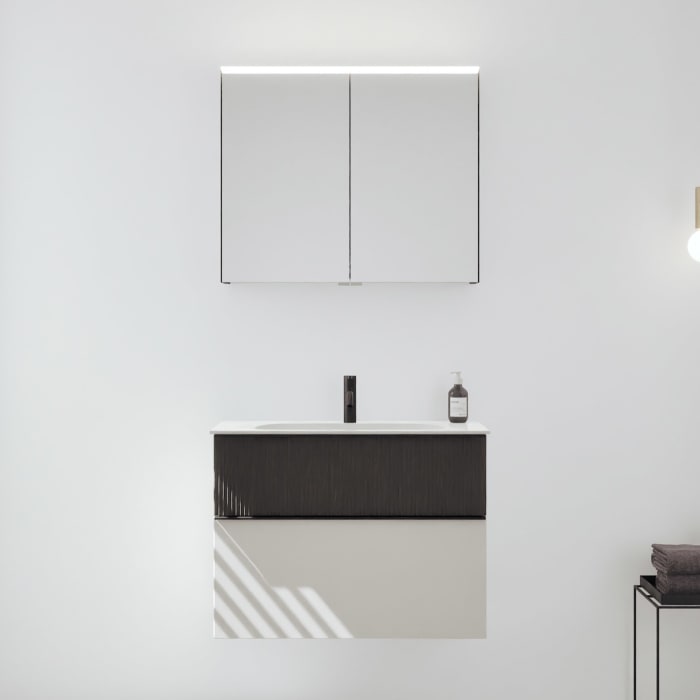 burgbad Fiumo 2.0 Badmöbelset 82 cm mit Waschtisch mit Unterschrank mit Griff G0200 und Spiegelschrank