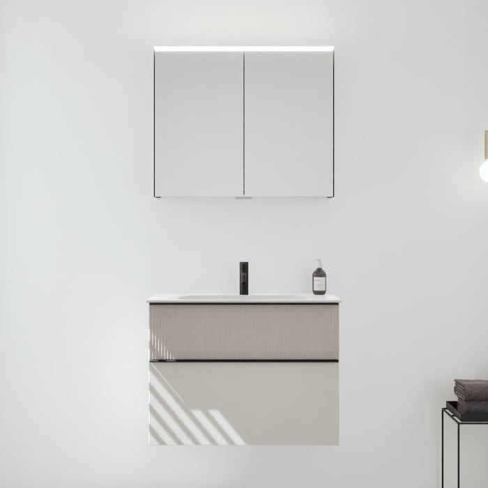 burgbad Fiumo 2.0 Badmöbelset 82 cm mit Waschtisch mit Unterschrank mit Griff G0200 und Spiegelschrank