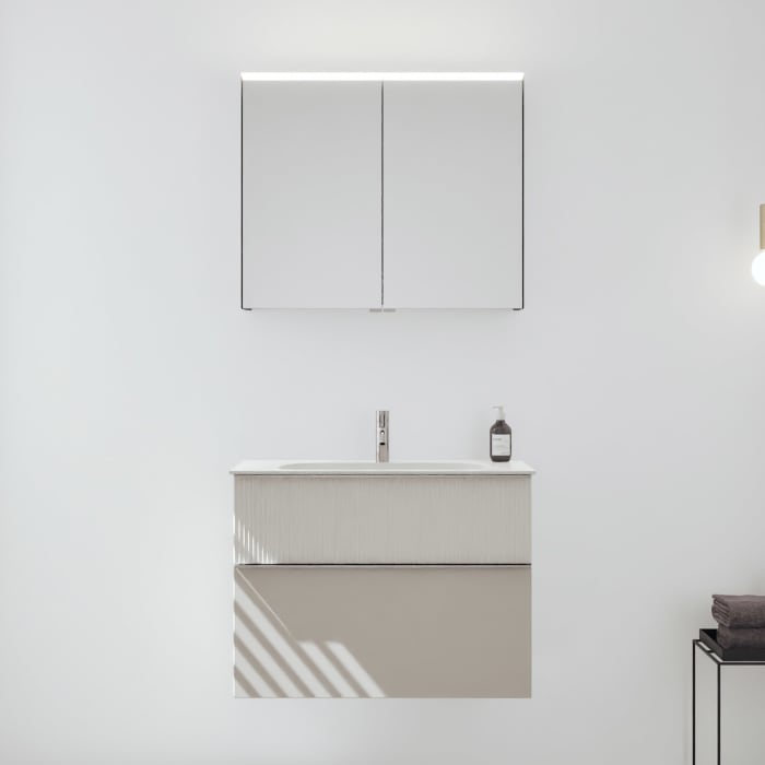 burgbad Fiumo 2.0 Badmöbelset 82 cm mit Waschtisch mit Unterschrank mit Griff G0146 und Spiegelschrank