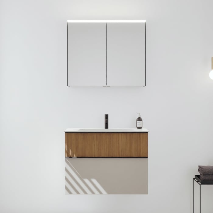 burgbad Fiumo 2.0 Badmöbelset 82 cm mit Waschtisch mit Unterschrank mit Griff G0200 und Spiegelschrank