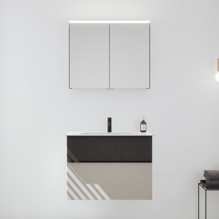 burgbad Fiumo 2.0 Badmöbelset 82 cm mit Waschtisch mit Unterschrank mit Griff G0200 und Spiegelschrank