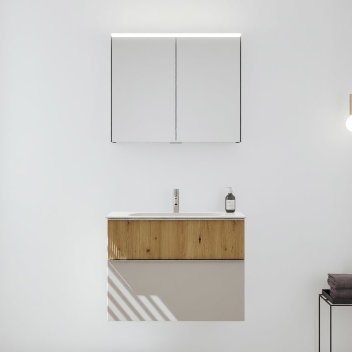 burgbad Fiumo 2.0 Badmöbelset 82 cm mit Waschtisch mit Unterschrank mit Griff G0146 und Spiegelschrank