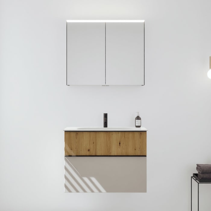 burgbad Fiumo 2.0 Badmöbelset 82 cm mit Waschtisch mit Unterschrank mit Griff G0200 und Spiegelschrank