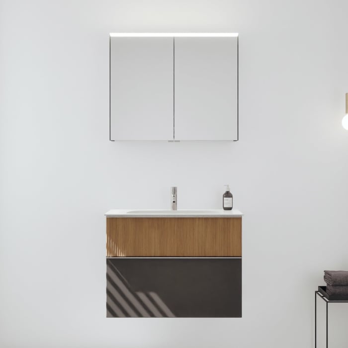 burgbad Fiumo 2.0 Badmöbelset 82 cm mit Waschtisch mit Unterschrank mit Griff G0146 und Spiegelschrank