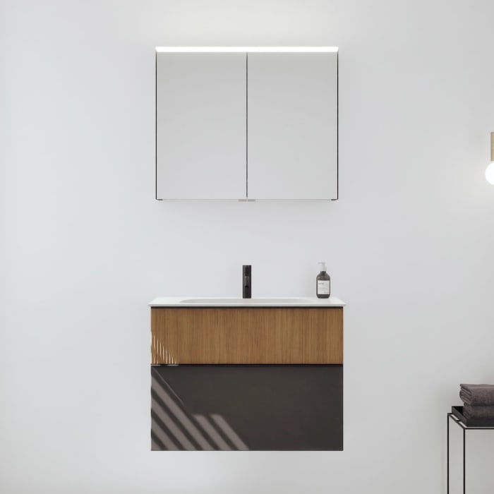 burgbad Fiumo 2.0 Badmöbelset 82 cm mit Waschtisch mit Unterschrank mit Griff G0200 und Spiegelschrank