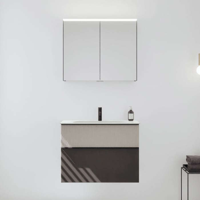 burgbad Fiumo 2.0 Badmöbelset 82 cm mit Waschtisch mit Unterschrank mit Griff G0200 und Spiegelschrank