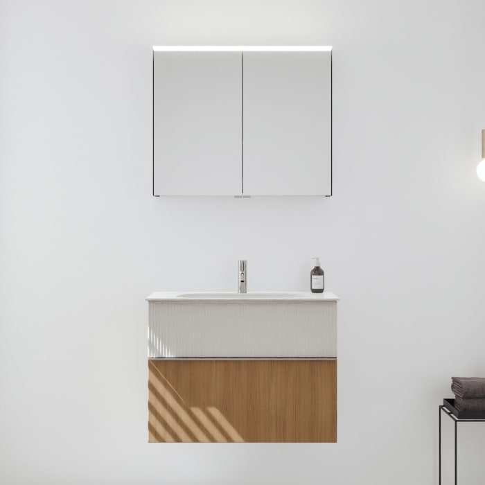 burgbad Fiumo 2.0 Badmöbelset 82 cm mit Waschtisch mit Unterschrank mit Griff G0146 und Spiegelschrank