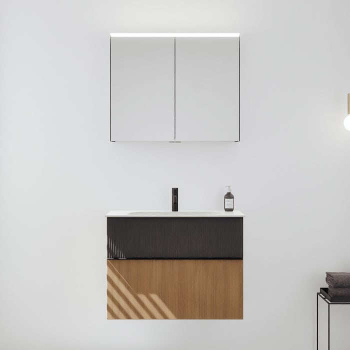 burgbad Fiumo 2.0 Badmöbelset 82 cm mit Waschtisch mit Unterschrank mit Griff G0200 und Spiegelschrank