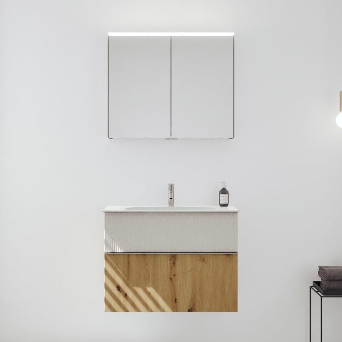 burgbad Fiumo 2.0 Badmöbelset 82 cm mit Waschtisch mit Unterschrank mit Griff G0146 und Spiegelschrank