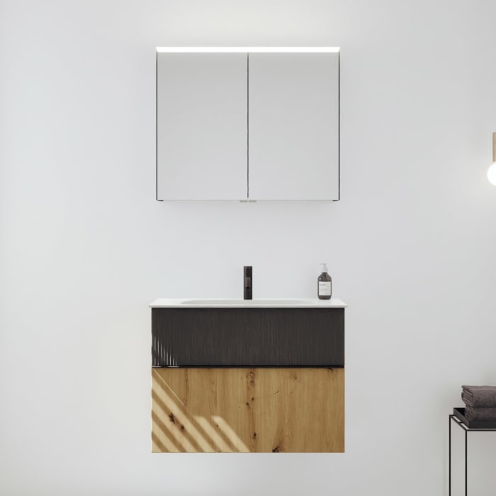 burgbad Fiumo 2.0 Badmöbelset 82 cm mit Waschtisch mit Unterschrank mit Griff G0200 und Spiegelschrank