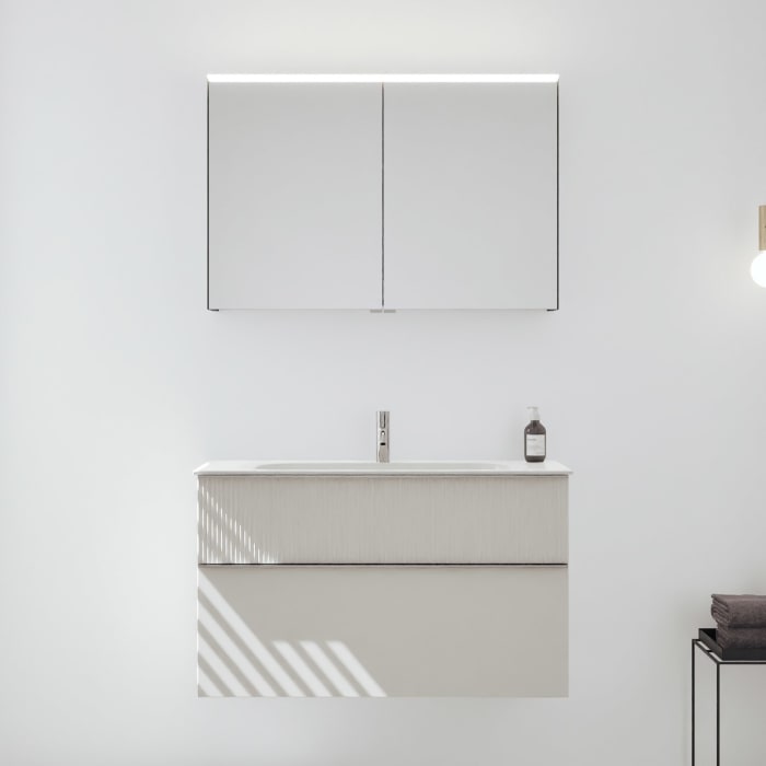 burgbad Fiumo 2.0 Badmöbelset 102 cm mit Waschtisch mit Unterschrank mit Griff G0146 und Spiegelschrank