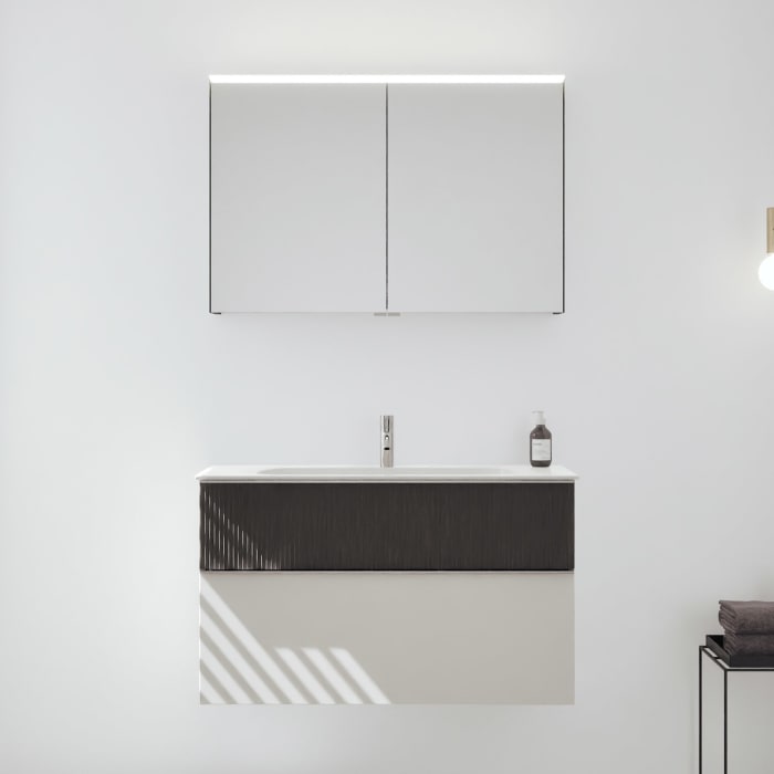 burgbad Fiumo 2.0 Badmöbelset 102 cm mit Waschtisch mit Unterschrank mit Griff G0146 und Spiegelschrank