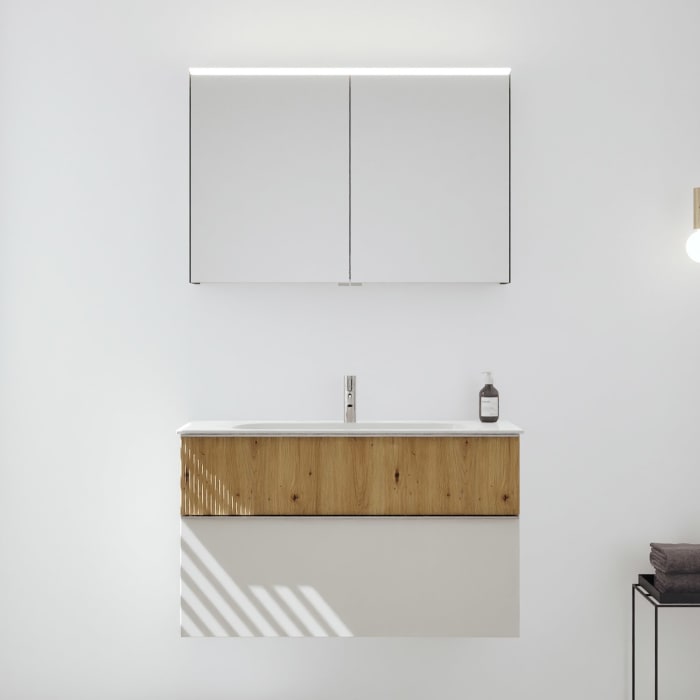 burgbad Fiumo 2.0 Badmöbelset 102 cm mit Waschtisch mit Unterschrank mit Griff G0146 und Spiegelschrank