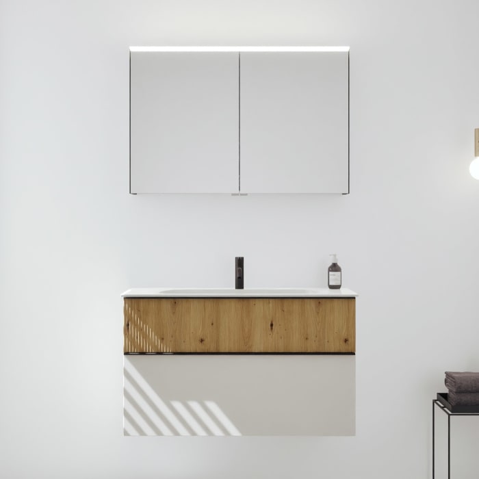 burgbad Fiumo 2.0 Badmöbelset 102 cm mit Waschtisch mit Unterschrank mit Griff G0200 und Spiegelschrank