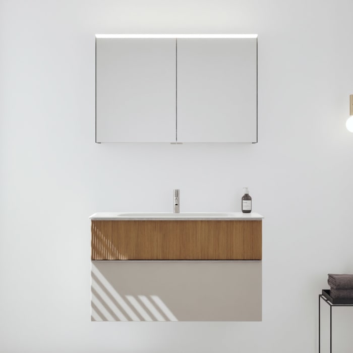 burgbad Fiumo 2.0 Badmöbelset 102 cm mit Waschtisch mit Unterschrank mit Griff G0146 und Spiegelschrank