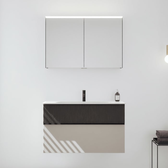 burgbad Fiumo 2.0 Badmöbelset 102 cm mit Waschtisch mit Unterschrank mit Griff G0200 und Spiegelschrank