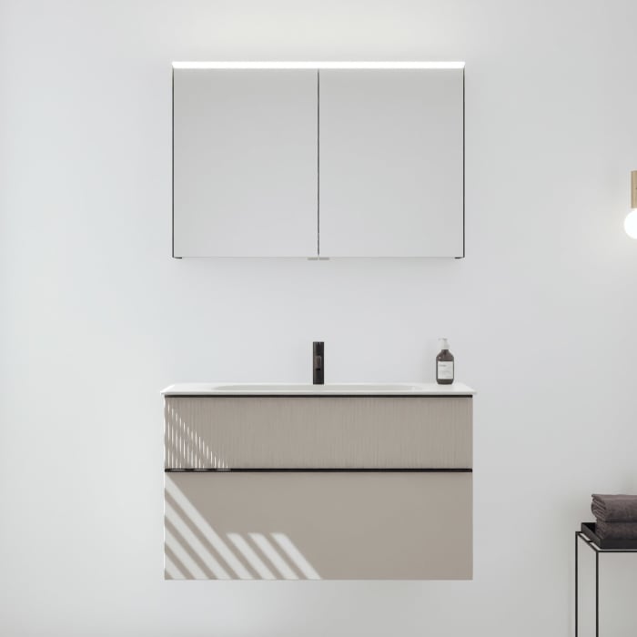 burgbad Fiumo 2.0 Badmöbelset 102 cm mit Waschtisch mit Unterschrank mit Griff G0200 und Spiegelschrank