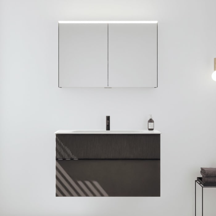 burgbad Fiumo 2.0 Badmöbelset 102 cm mit Waschtisch mit Unterschrank mit Griff G0200 und Spiegelschrank