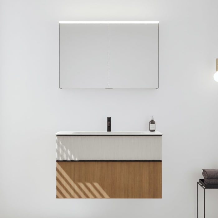 burgbad Fiumo 2.0 Badmöbelset 102 cm mit Waschtisch mit Unterschrank mit Griff G0200 und Spiegelschrank