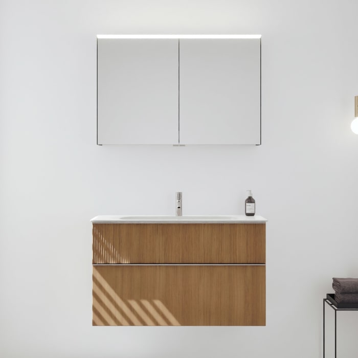 burgbad Fiumo 2.0 Badmöbelset 102 cm mit Waschtisch mit Unterschrank mit Griff G0146 und Spiegelschrank