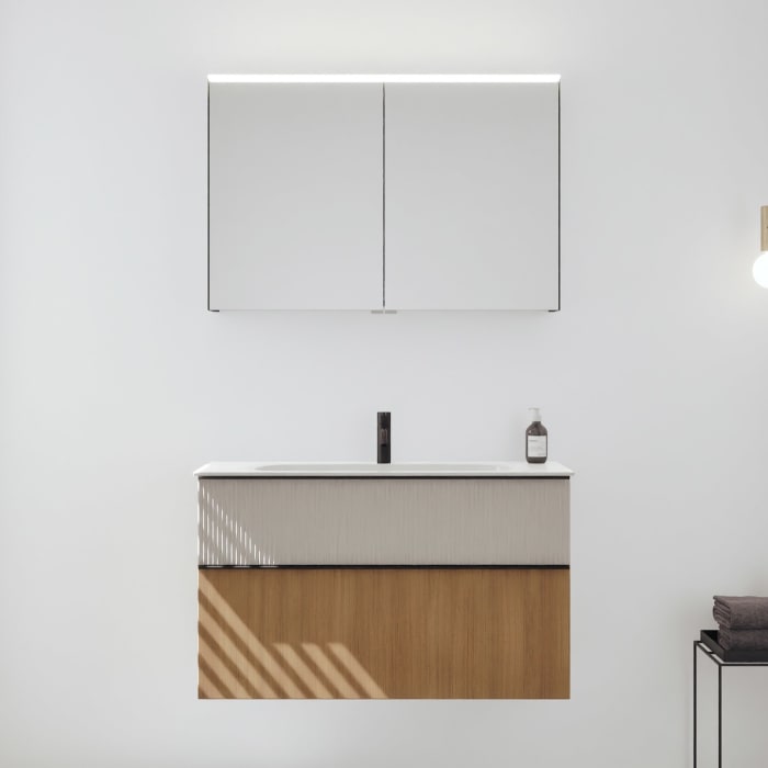 burgbad Fiumo 2.0 Badmöbelset 102 cm mit Waschtisch mit Unterschrank mit Griff G0200 und Spiegelschrank