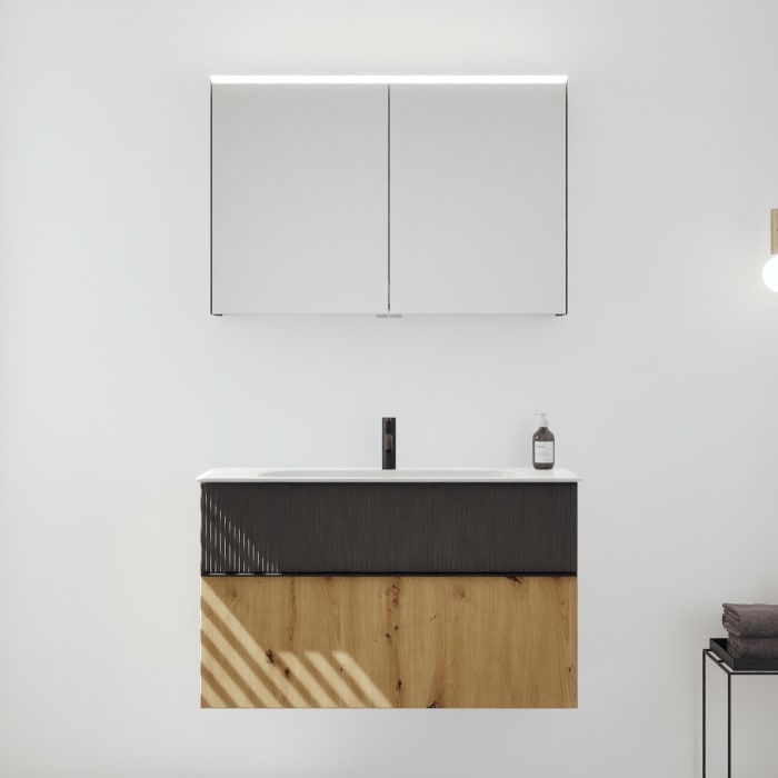 burgbad Fiumo 2.0 Badmöbelset 102 cm mit Waschtisch mit Unterschrank mit Griff G0200 und Spiegelschrank