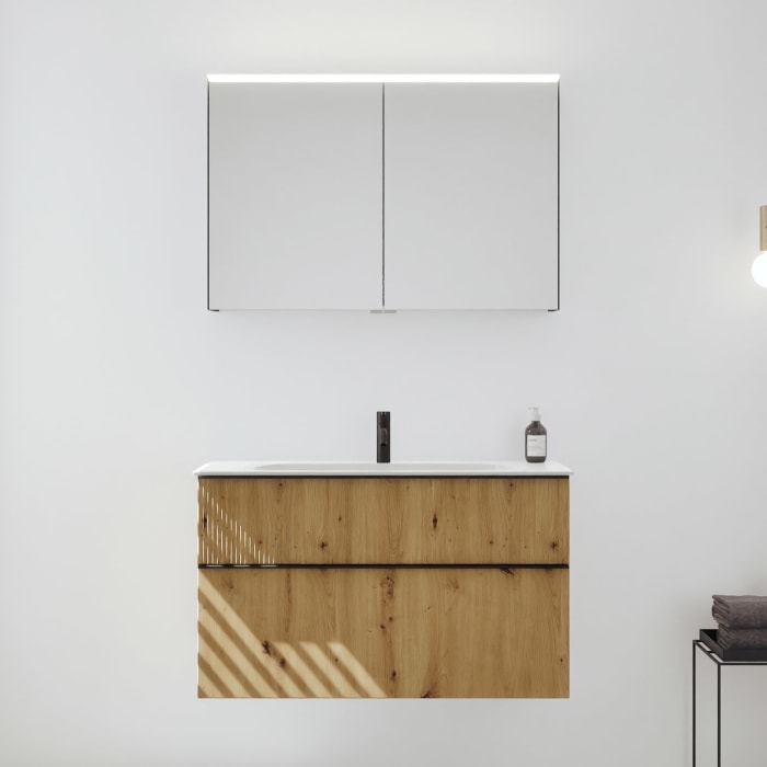 burgbad Fiumo 2.0 Badmöbelset 102 cm mit Waschtisch mit Unterschrank mit Griff G0200 und Spiegelschrank