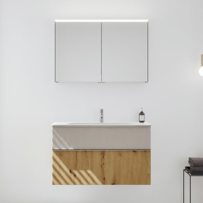 burgbad Fiumo 2.0 Badmöbelset 102 cm mit Waschtisch mit Unterschrank mit Griff G0146 und Spiegelschrank