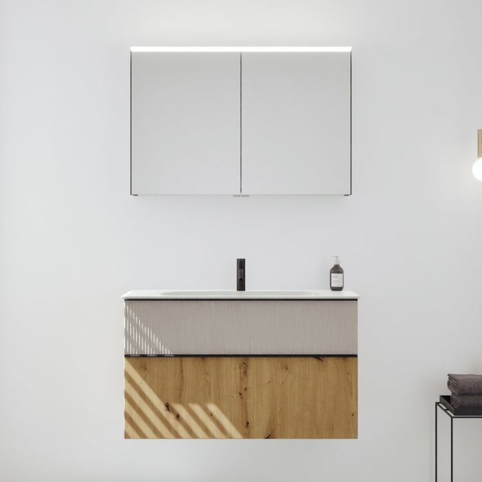 burgbad Fiumo 2.0 Badmöbelset 102 cm mit Waschtisch mit Unterschrank mit Griff G0200 und Spiegelschrank