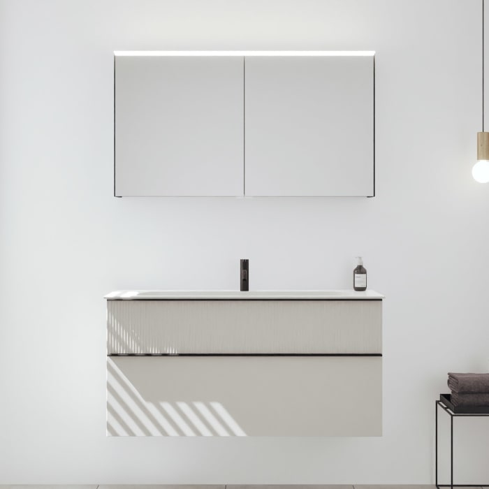 burgbad Fiumo 2.0 Badmöbelset 122 cm mit Waschtisch mit Unterschrank mit Griff G0200 und Spiegelschrank