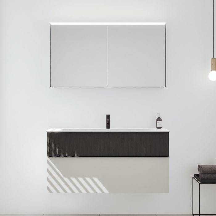 burgbad Fiumo 2.0 Badmöbelset 122 cm mit Waschtisch mit Unterschrank mit Griff G0200 und Spiegelschrank