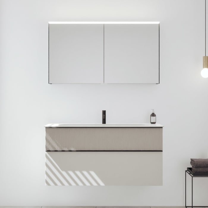 burgbad Fiumo 2.0 Badmöbelset 122 cm mit Waschtisch mit Unterschrank mit Griff G0200 und Spiegelschrank