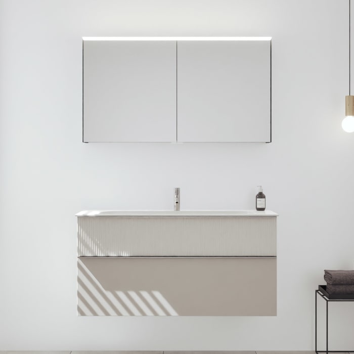 burgbad Fiumo 2.0 Badmöbelset 122 cm mit Waschtisch mit Unterschrank mit Griff G0146 und Spiegelschrank