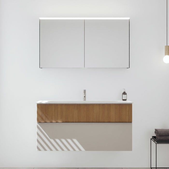 burgbad Fiumo 2.0 Badmöbelset 122 cm mit Waschtisch mit Unterschrank mit Griff G0146 und Spiegelschrank