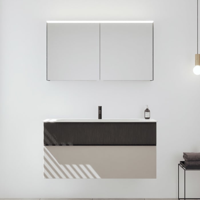 burgbad Fiumo 2.0 Badmöbelset 122 cm mit Waschtisch mit Unterschrank mit Griff G0200 und Spiegelschrank