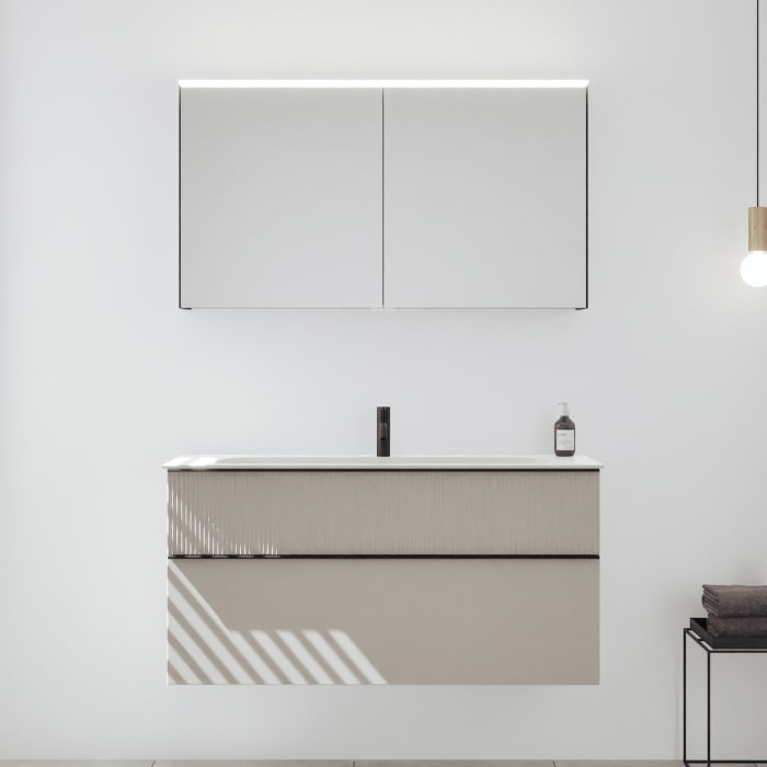 burgbad Fiumo 2.0 Badmöbelset 122 cm mit Waschtisch mit Unterschrank mit Griff G0200 und Spiegelschrank