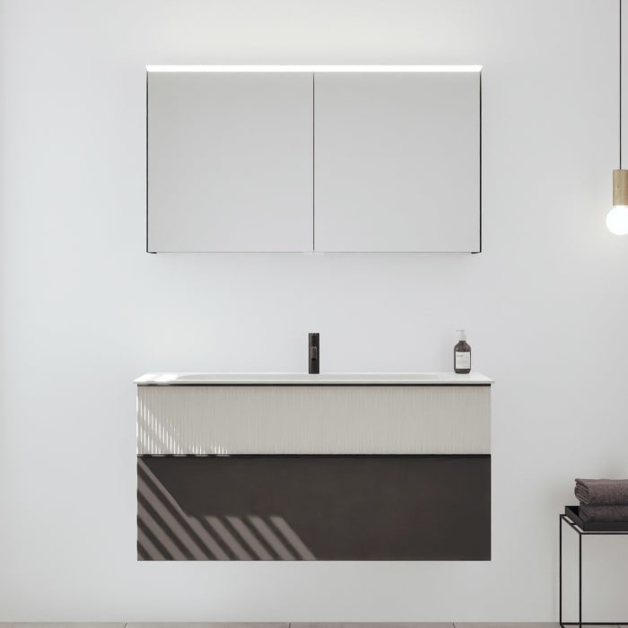 burgbad Fiumo 2.0 Badmöbelset 122 cm mit Waschtisch mit Unterschrank mit Griff G0200 und Spiegelschrank