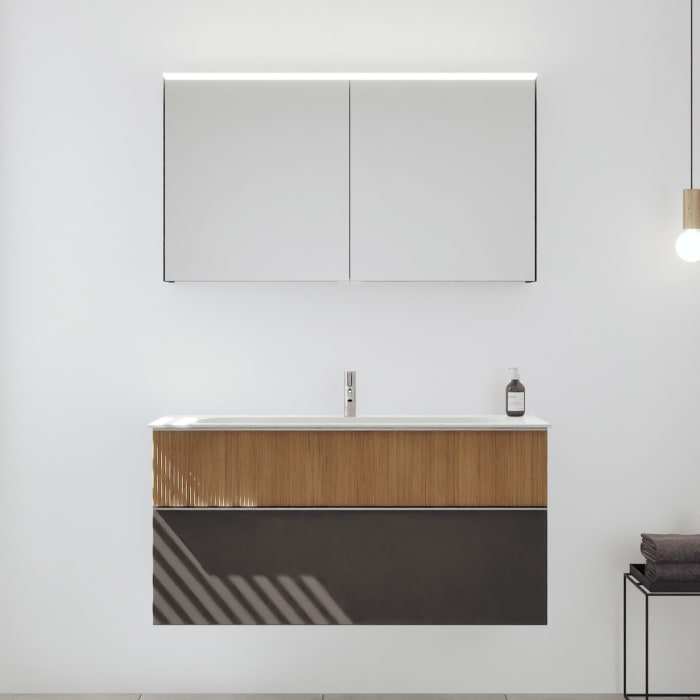 burgbad Fiumo 2.0 Badmöbelset 122 cm mit Waschtisch mit Unterschrank mit Griff G0146 und Spiegelschrank