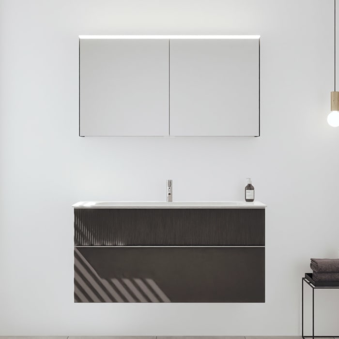 burgbad Fiumo 2.0 Badmöbelset 122 cm mit Waschtisch mit Unterschrank mit Griff G0146 und Spiegelschrank