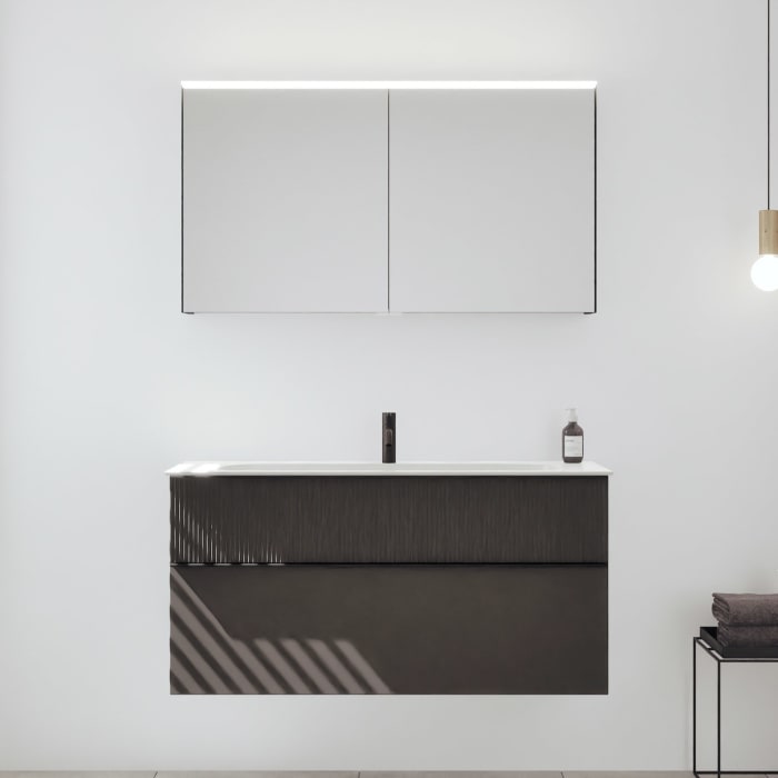 burgbad Fiumo 2.0 Badmöbelset 122 cm mit Waschtisch mit Unterschrank mit Griff G0200 und Spiegelschrank